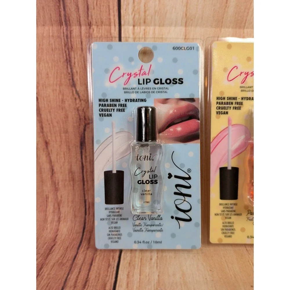 Ioni Crystal Lip Gloss 2-Pack Clear Vanilla Passion Fruit High Shine Vegan New